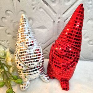 Target Red & Silver Decorative Gnomes Set of 2 Bullseye Glittery Decor NWT